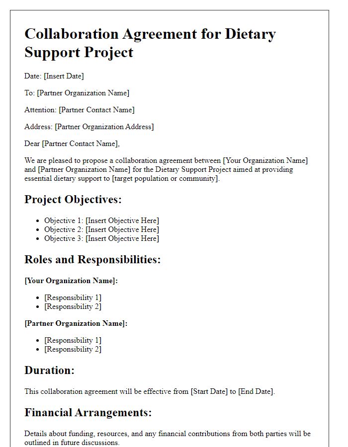 Letter template of collaboration agreement for dietary support project