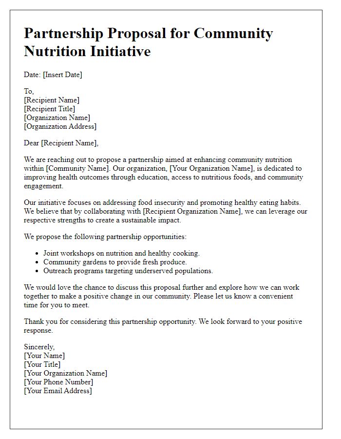 Letter template of partnership proposal for community nutrition initiative