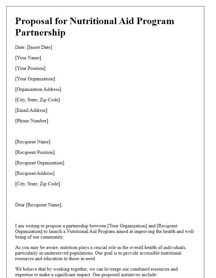 Letter template of proposal for nutritional aid program partnership