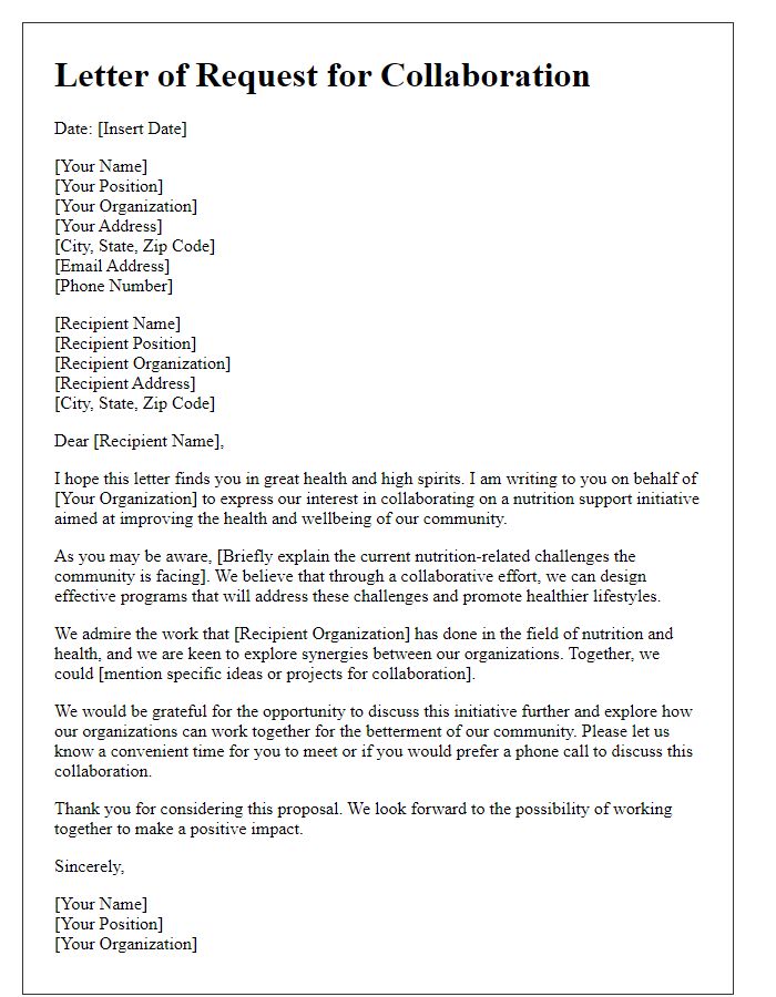 Letter template of request for collaboration on nutrition support initiative