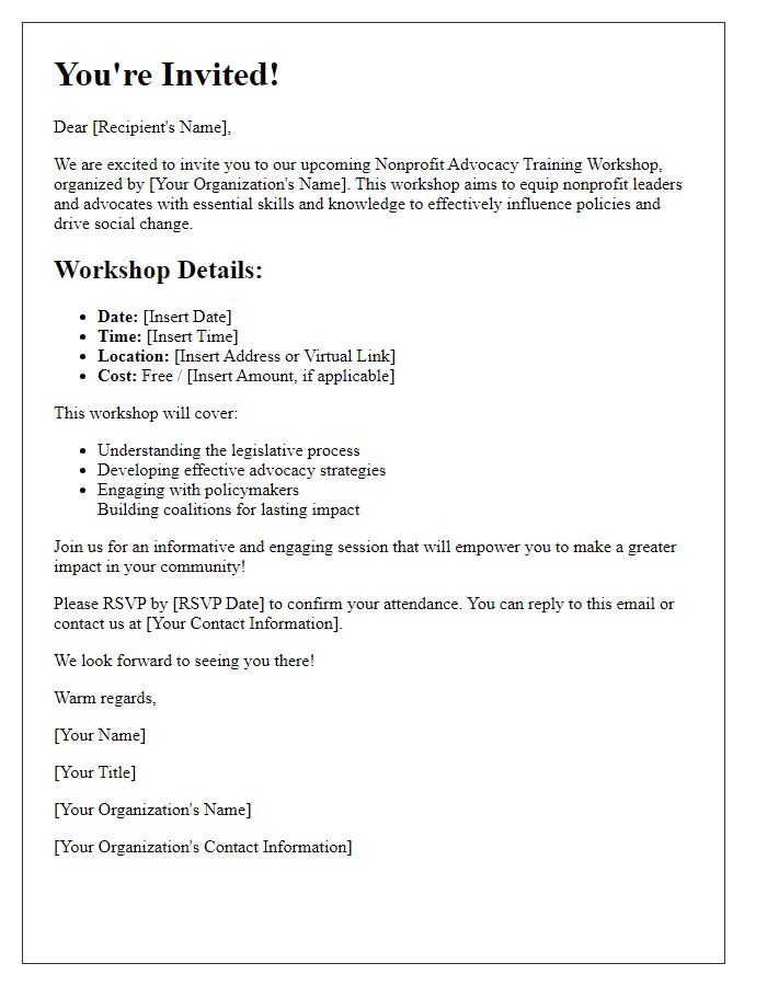 Letter template of invitation for nonprofit advocacy training workshop