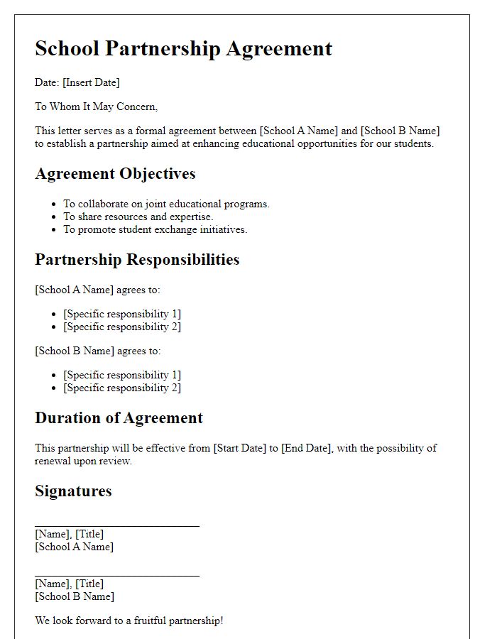 Letter template of school partnership agreement