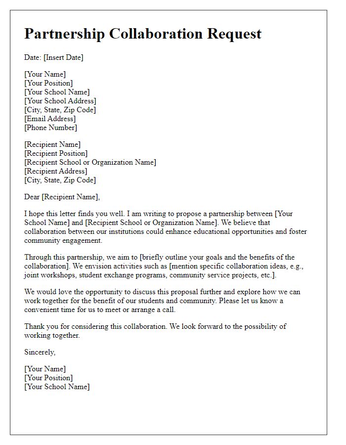 Letter template of school partnership collaboration request