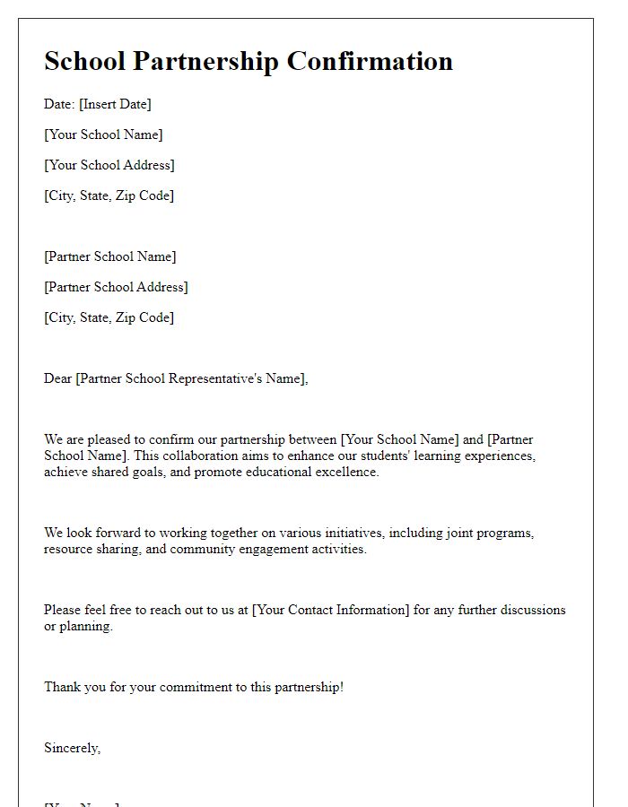 Letter template of school partnership confirmation