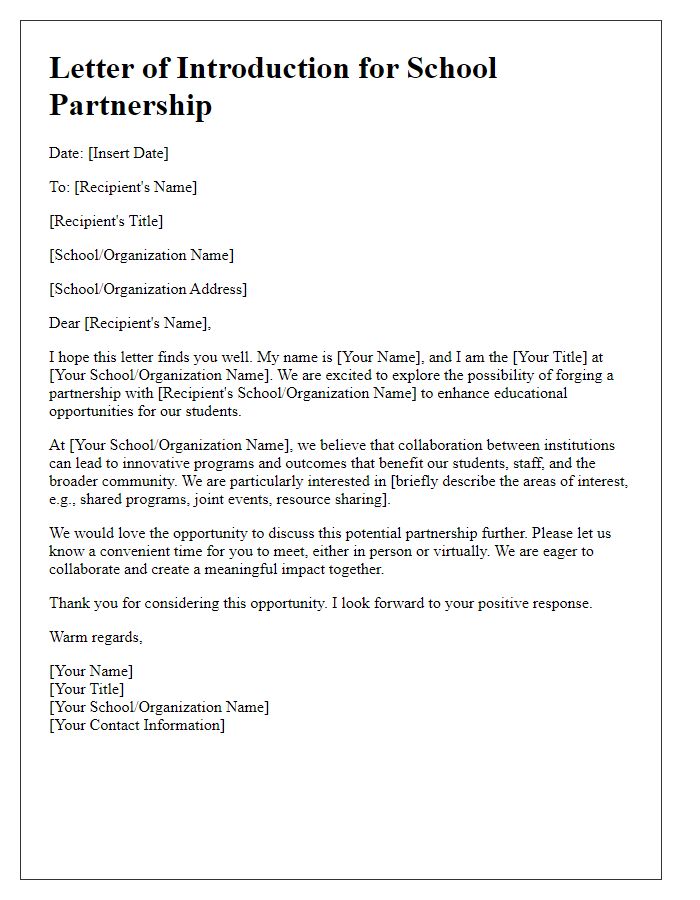 Letter template of school partnership introduction