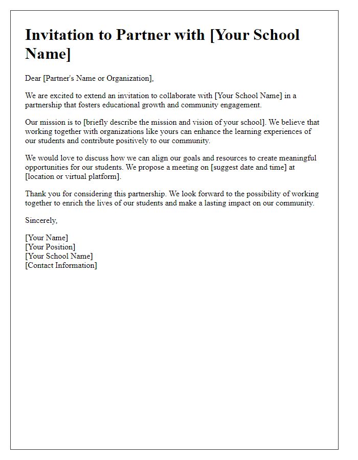 Letter template of school partnership invitation