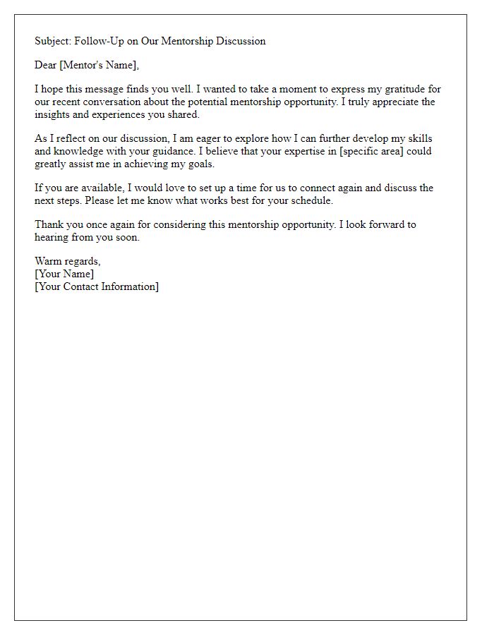 Letter template of follow-up on business mentorship connection