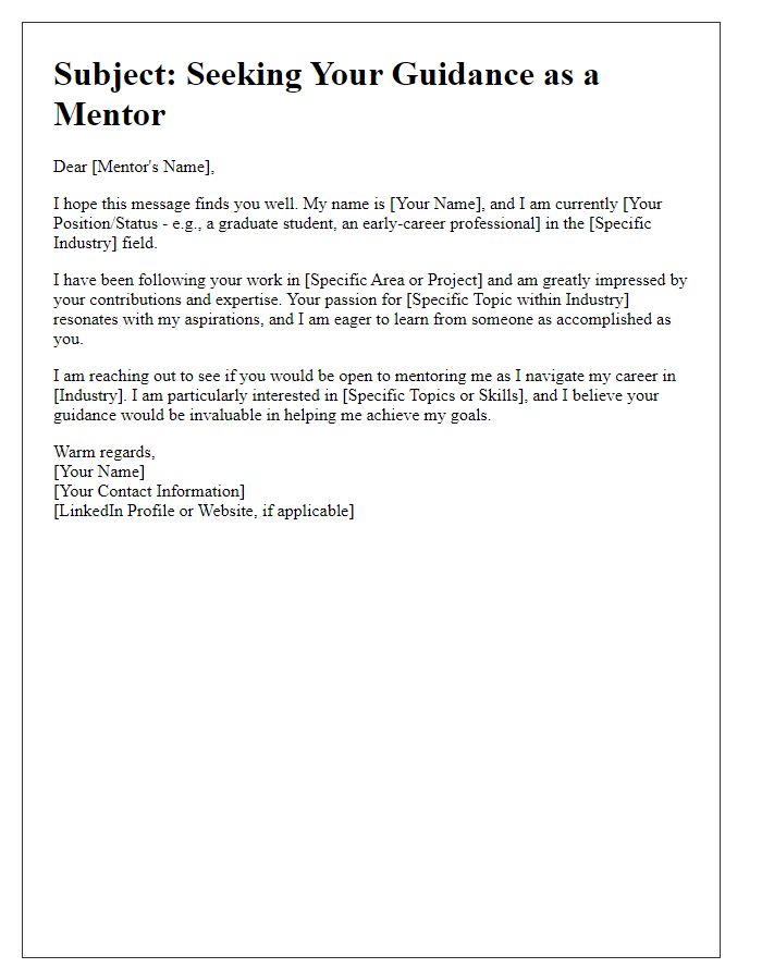 Letter template of outreach for a mentor in specific industry expertise