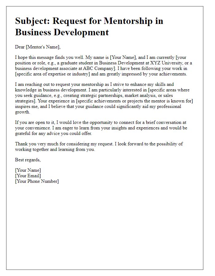 Letter template of professional mentorship request for business development