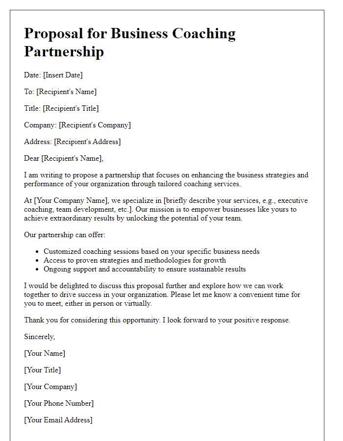 Letter template of proposal for business coaching partnership