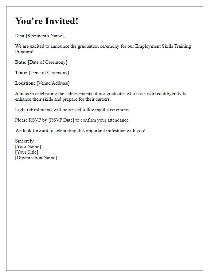 Letter template of employment skills training graduation invitation