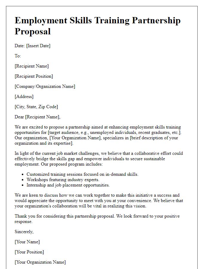 Letter template of employment skills training partnership proposal