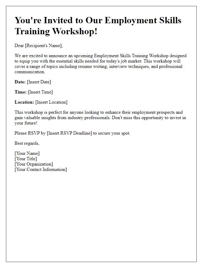 Letter template of employment skills training workshop announcement