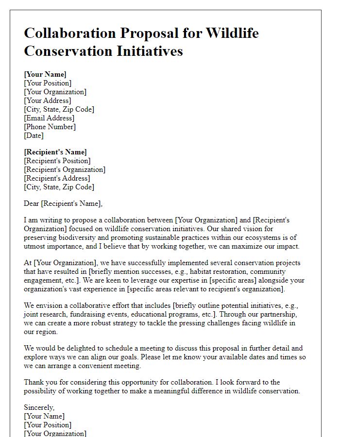 Letter template of collaboration proposal for wildlife conservation initiatives