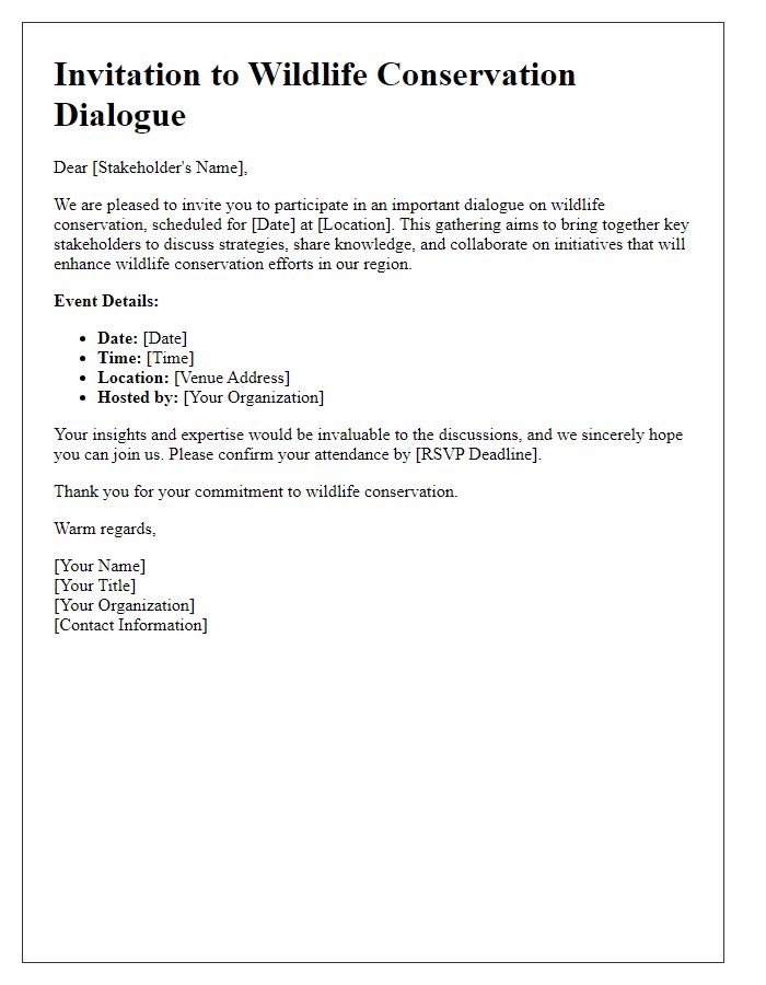 Letter template of invitation for stakeholders in wildlife conservation dialogue