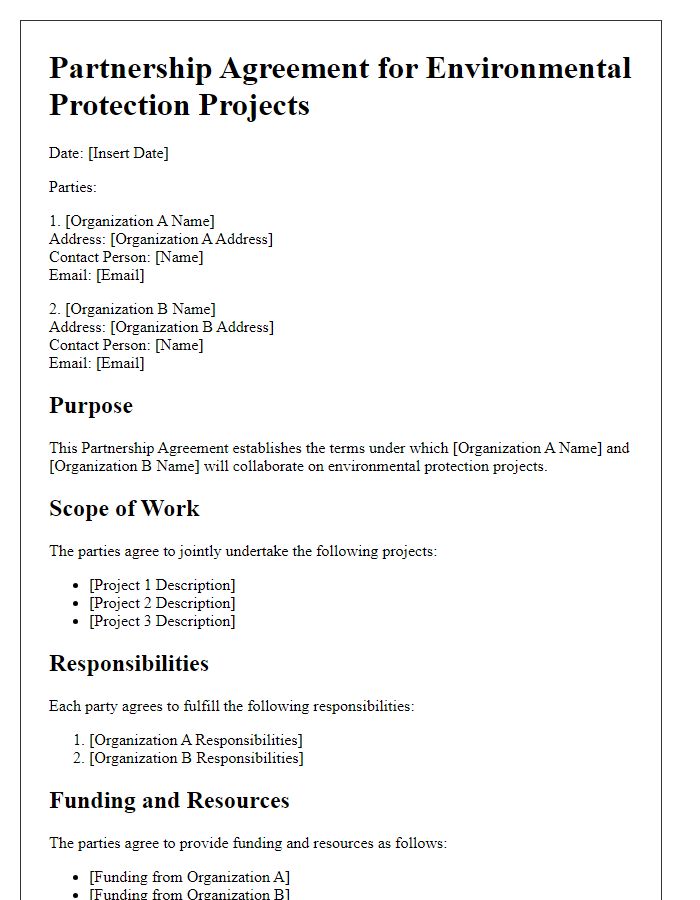 Letter template of partnership agreement for environmental protection projects