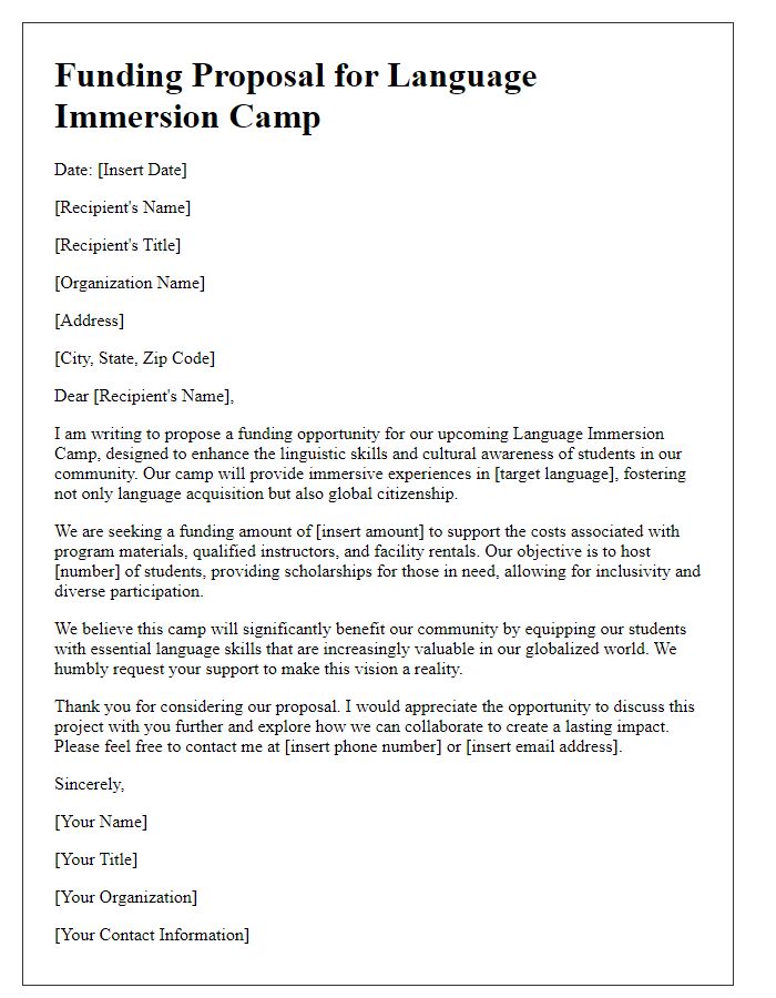 Letter template of proposal for funding language immersion camp.