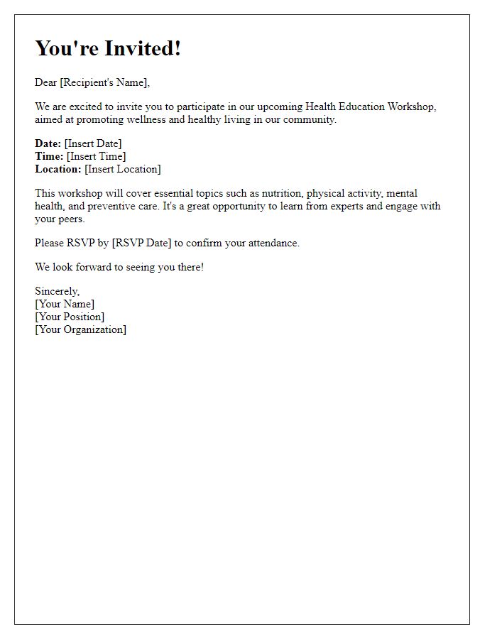 Letter template of invitation to health education workshop.