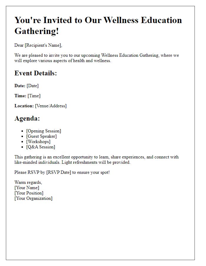 Letter template of invitation for a wellness education gathering.