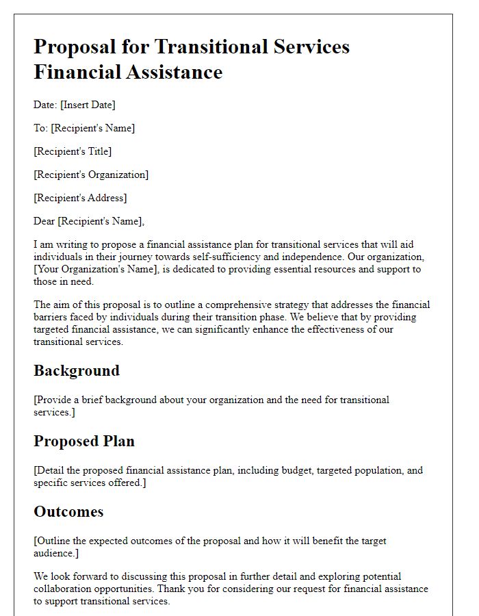 Letter template of proposal for transitional services financial assistance