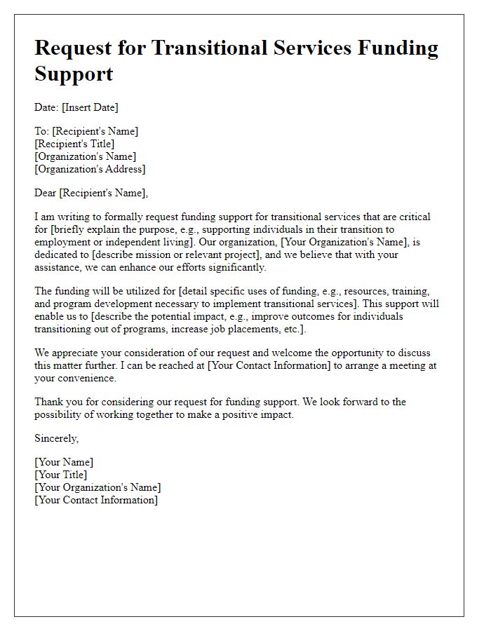 Letter template of request for transitional services funding support