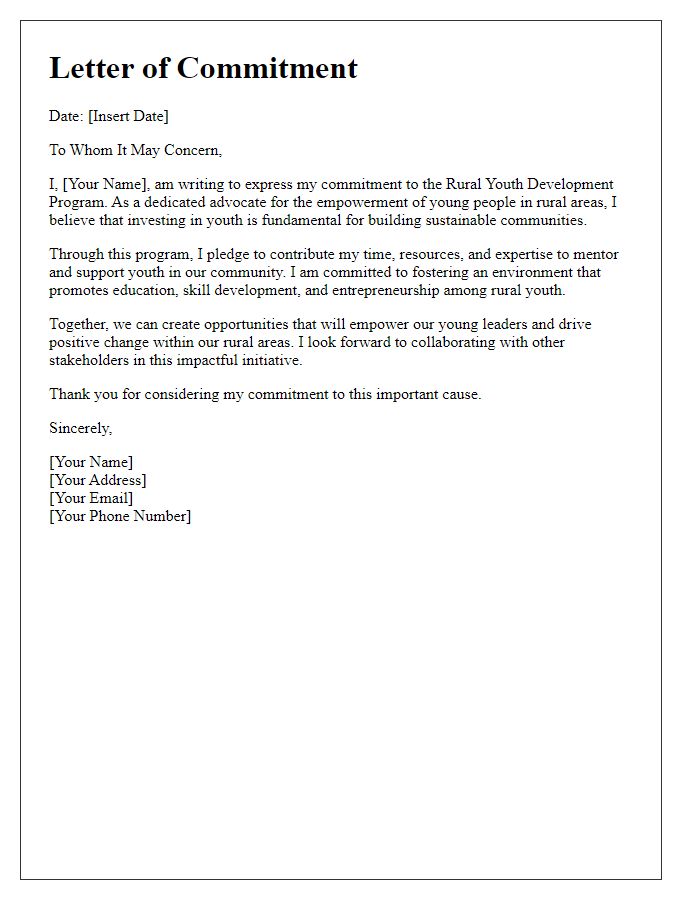 Letter template of Commitment to Rural Youth Development Program