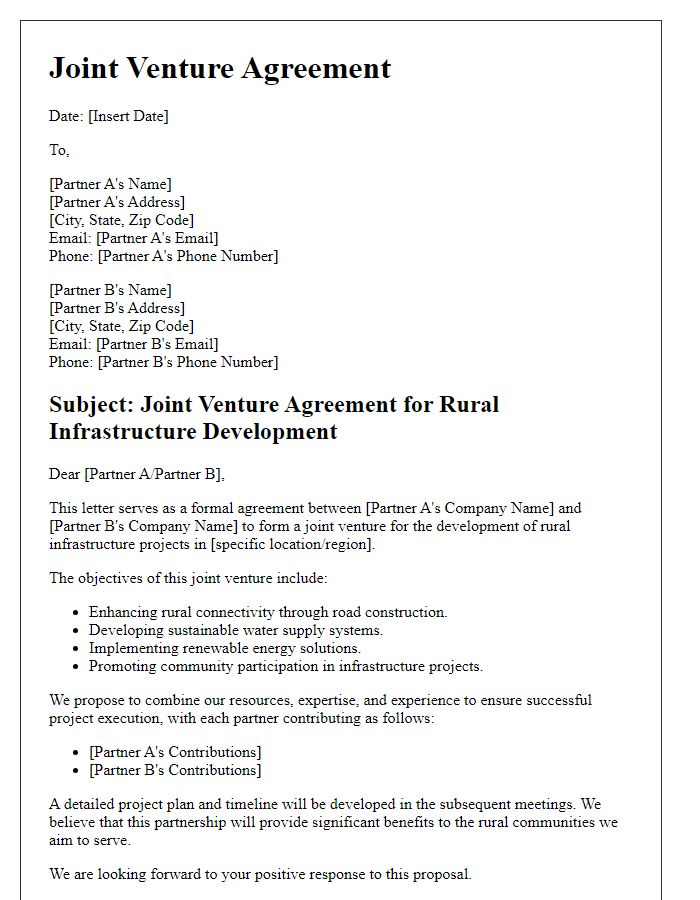 Letter template of Joint Venture in Rural Infrastructure Development