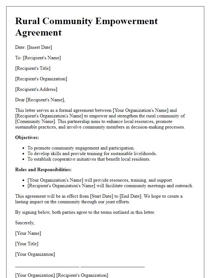 Letter template of Rural Community Empowerment Agreement