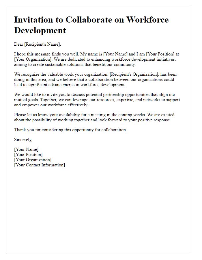 Letter template of collaboration invitation for workforce development support