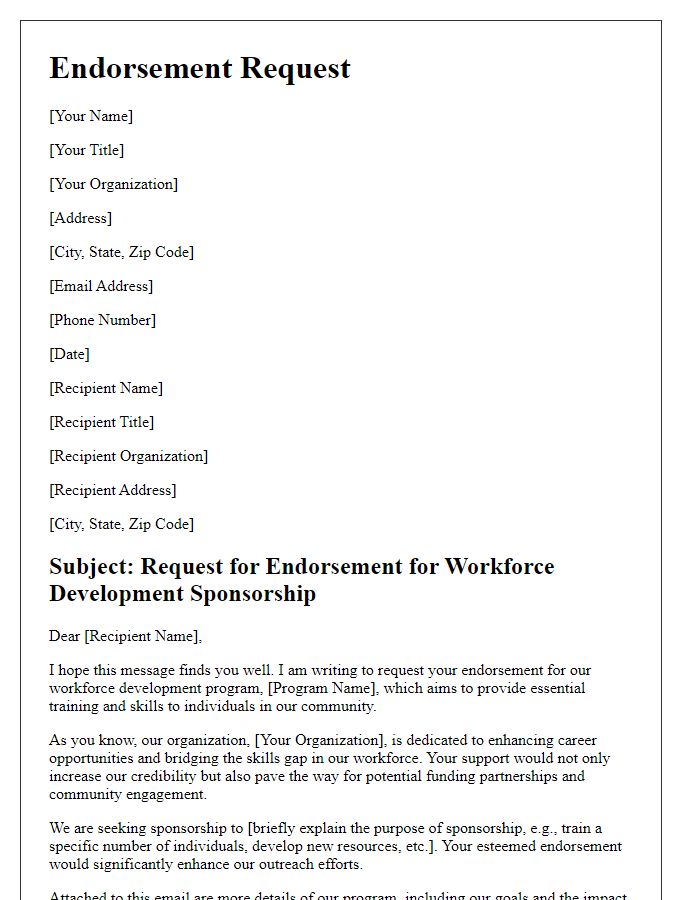 Letter template of endorsement request for workforce development sponsorship