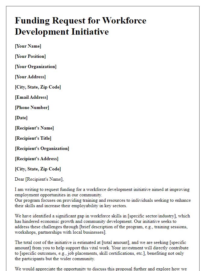 Letter template of funding request for workforce development initiative