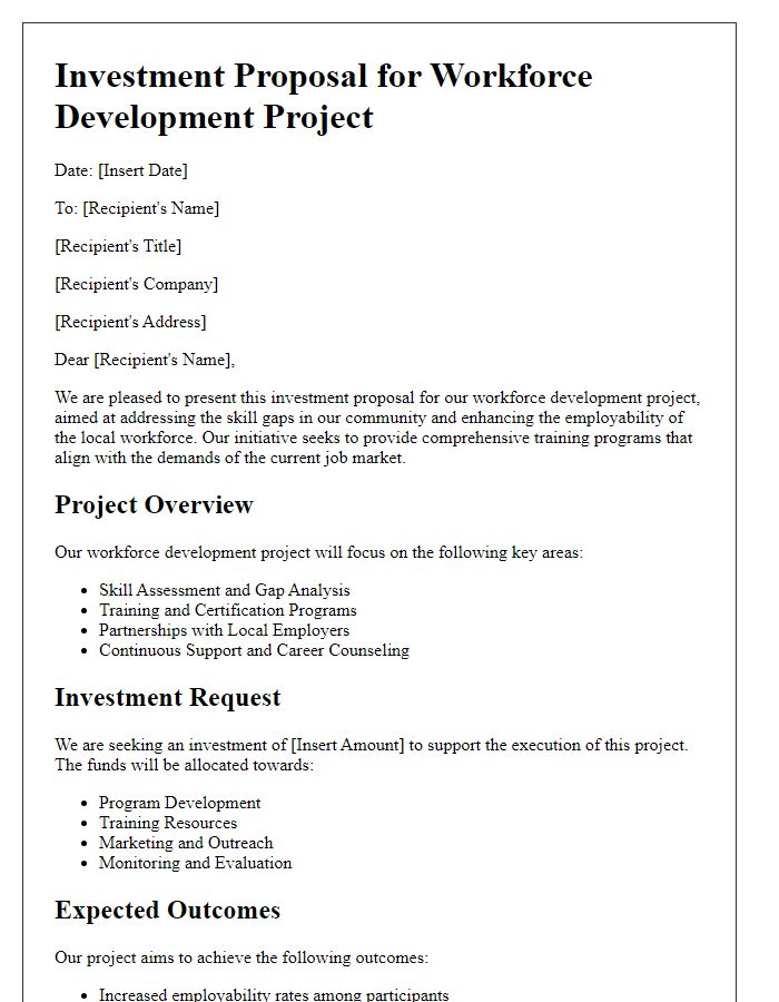 Letter template of investment proposal for workforce development project