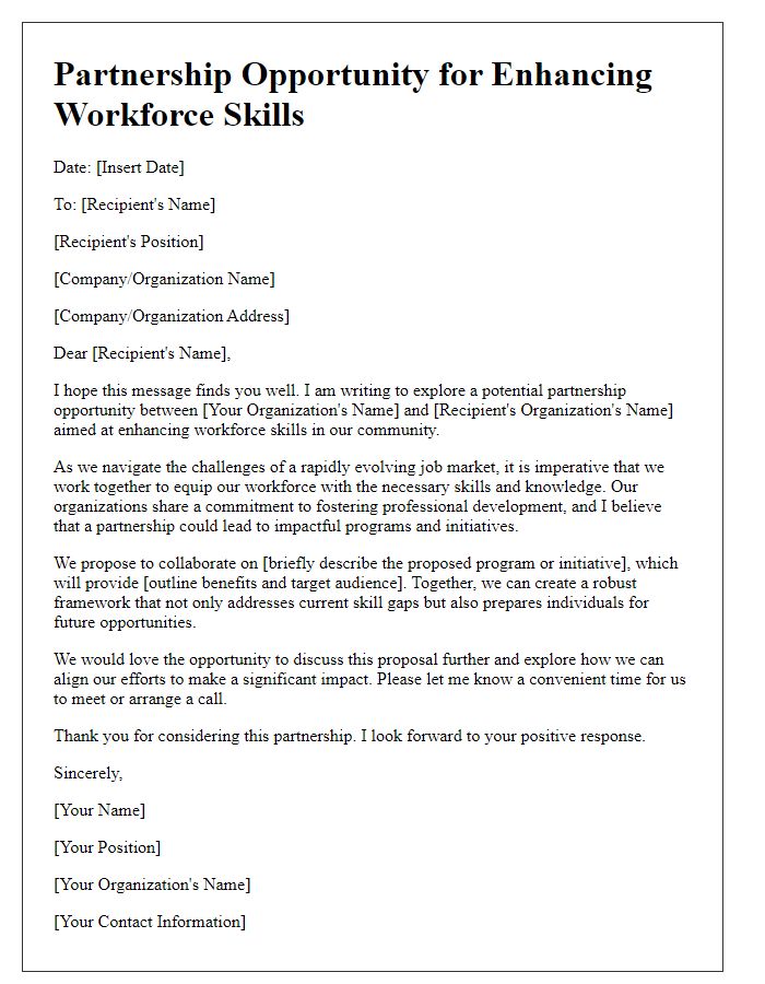 Letter template of partnership opportunity for enhancing workforce skills