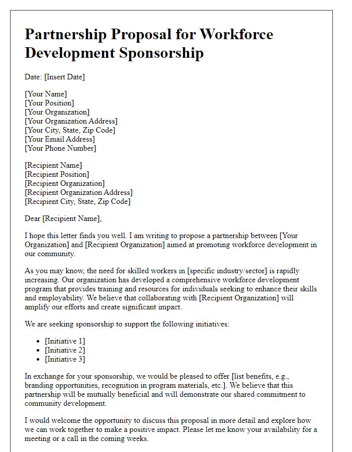 Letter template of partnership proposal for workforce development sponsorship