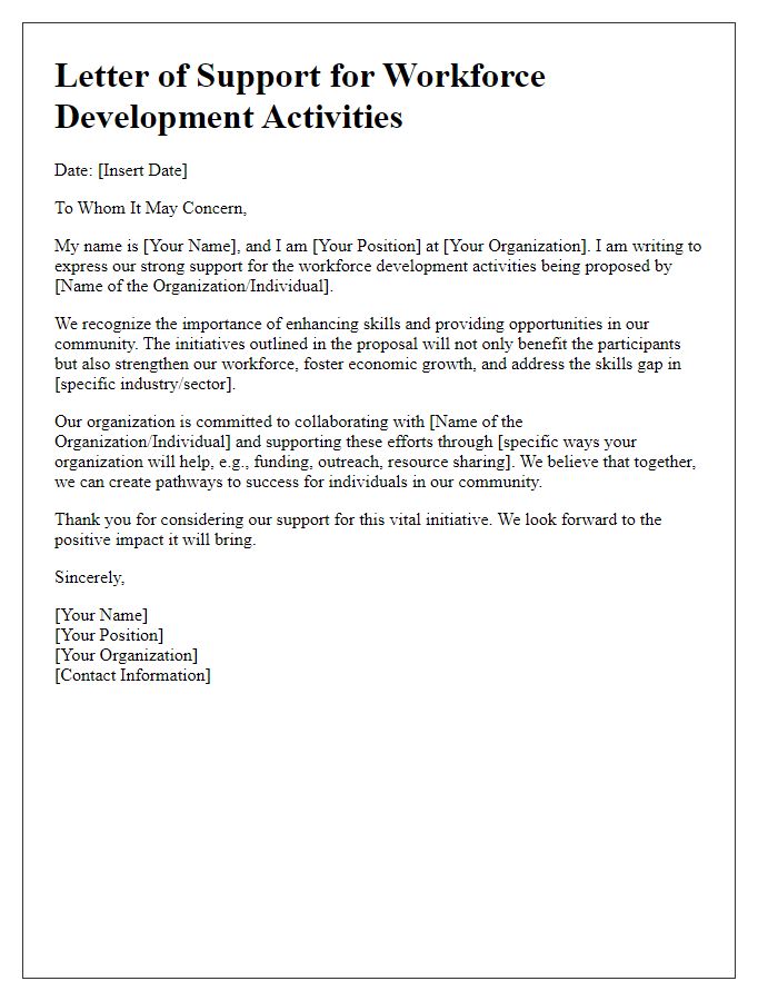 Letter template of support inquiry for workforce development activities