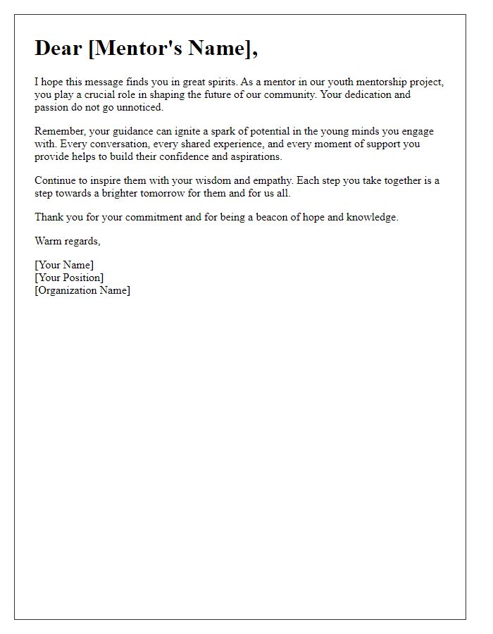 Letter template of encouragement for youth mentorship project.