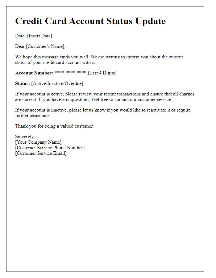 Letter template of credit card account status update