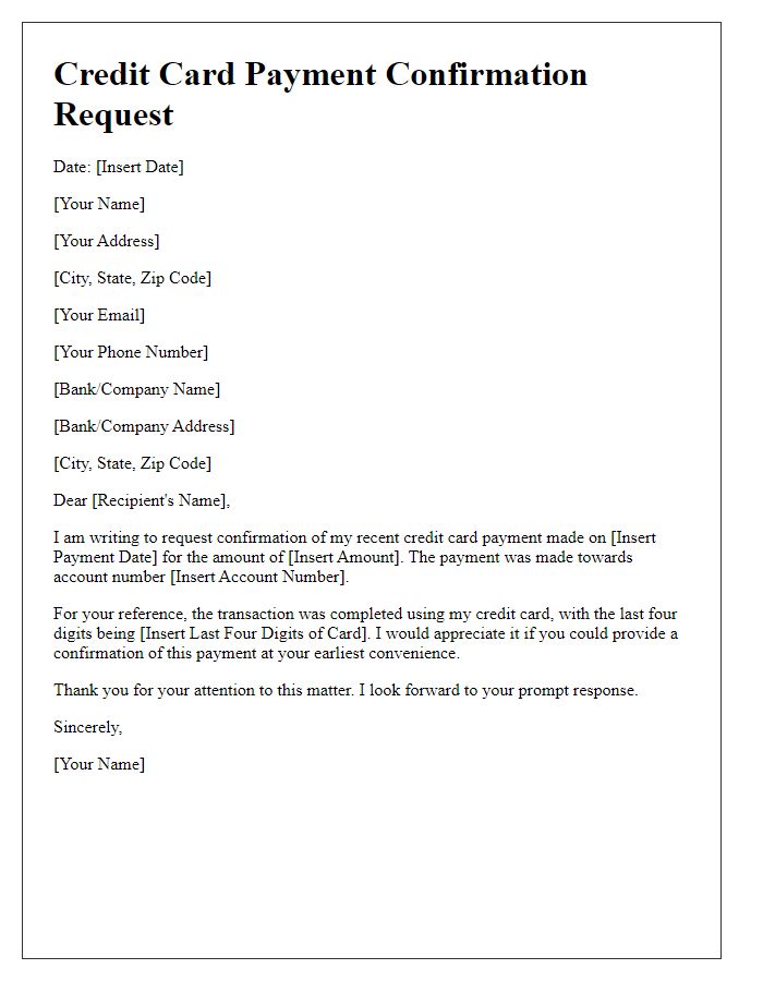 Letter template of credit card payment confirmation request