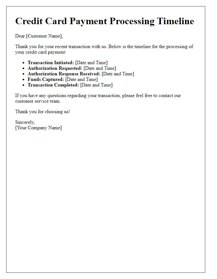 Letter template of credit card payment processing timeline