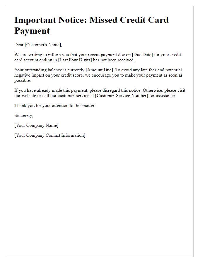 Letter template of missed credit card payment warning