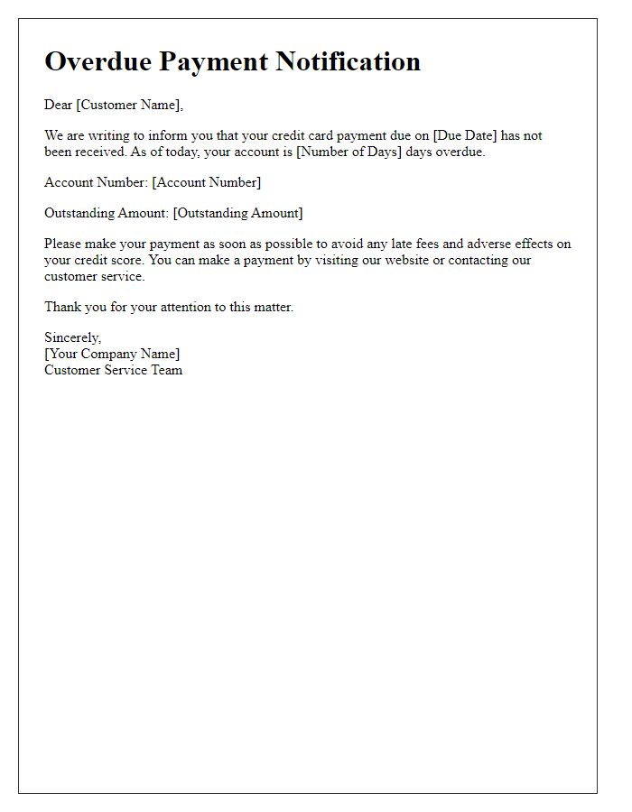 Letter template of overdue credit card payment notification