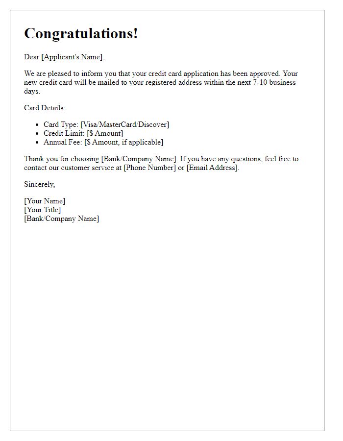 Letter template of credit card application approval confirmation.