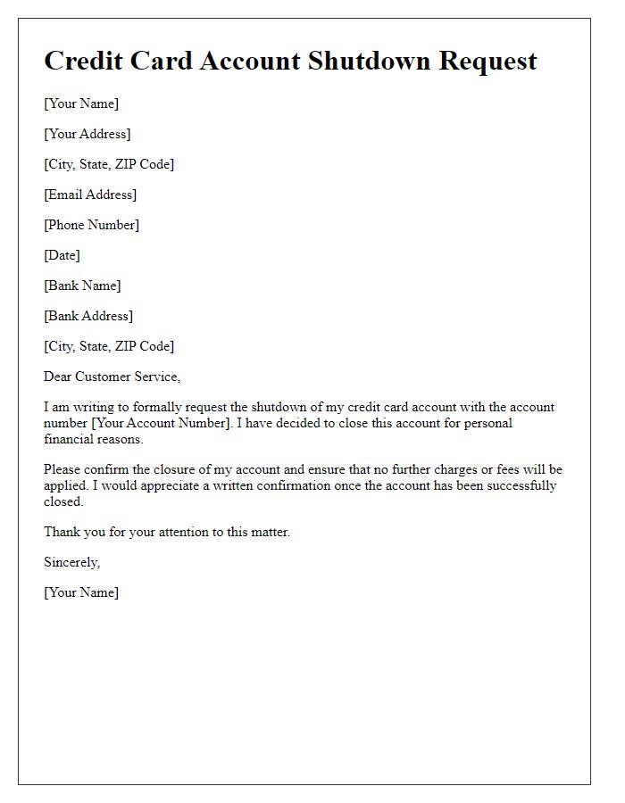 Letter template of direct credit card account shutdown request