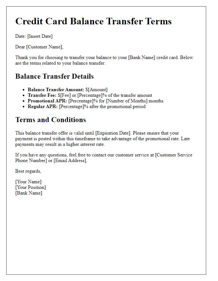 Letter template of credit card balance transfer terms