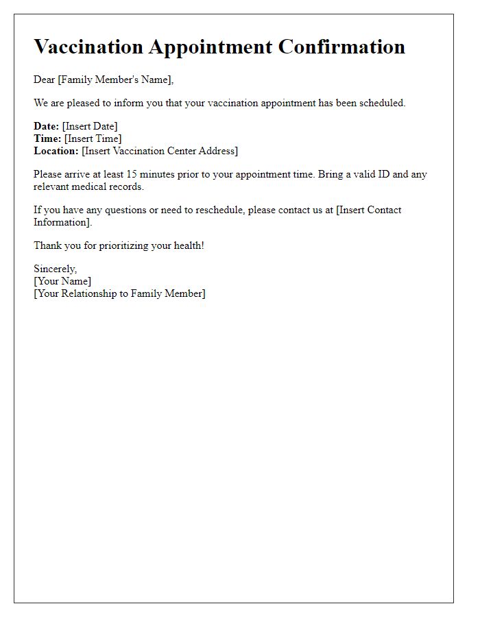 Letter template of vaccination appointment for family members