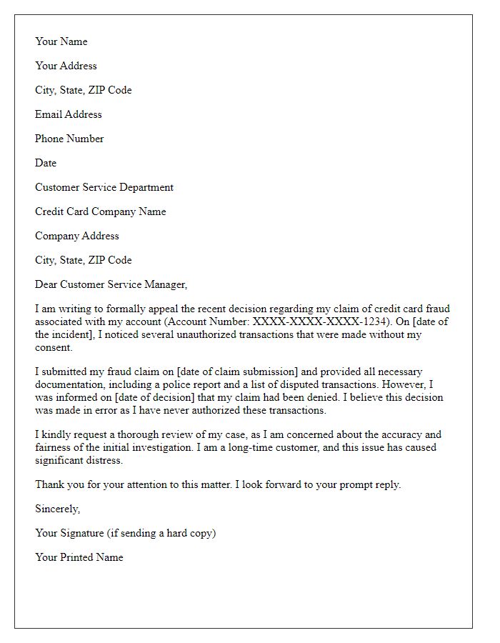 Letter template of formal appeal for credit card fraud review