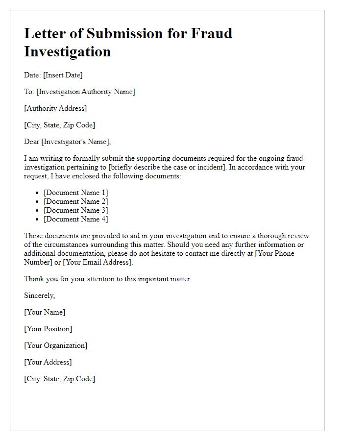 Letter template of supporting documents submission for fraud investigation