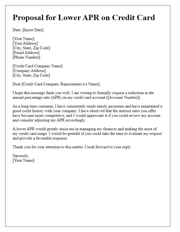 Letter template of proposal for lower APR on credit card