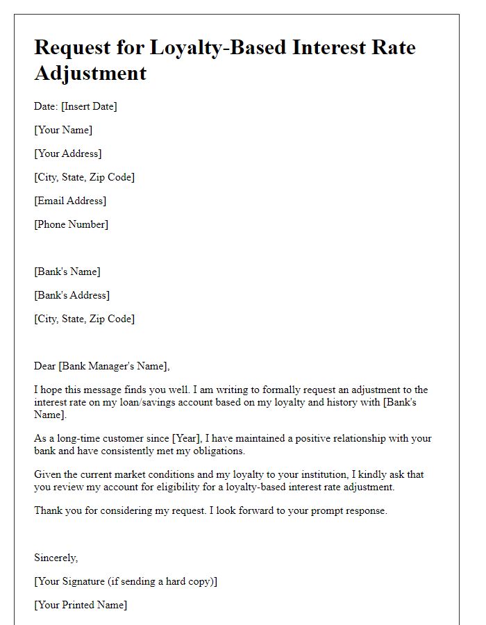 Letter template of request for loyalty-based interest rate adjustment