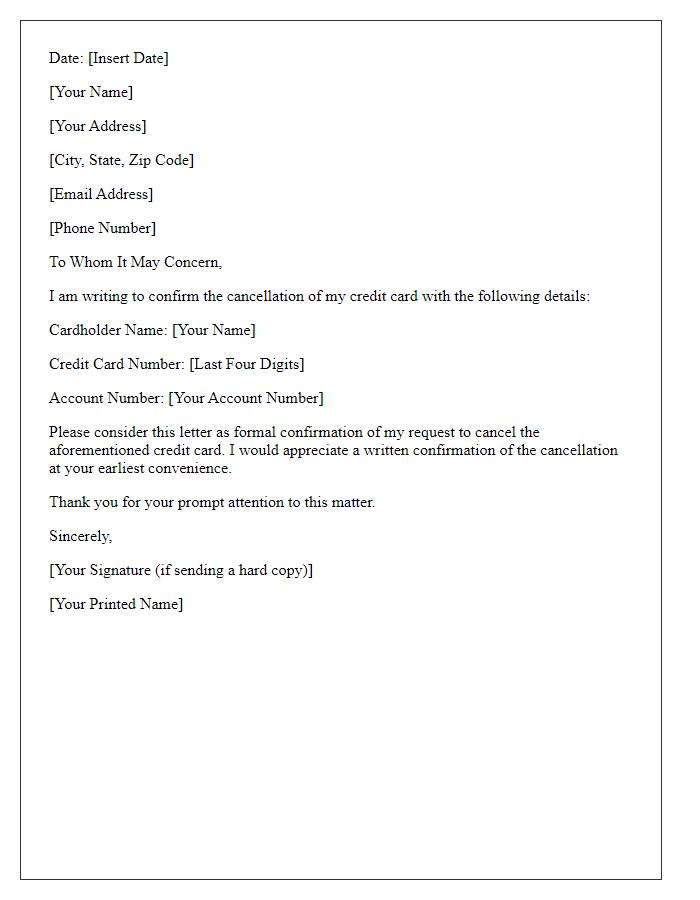 Letter template of Credit Card Cancellation Confirmation for Personal Use